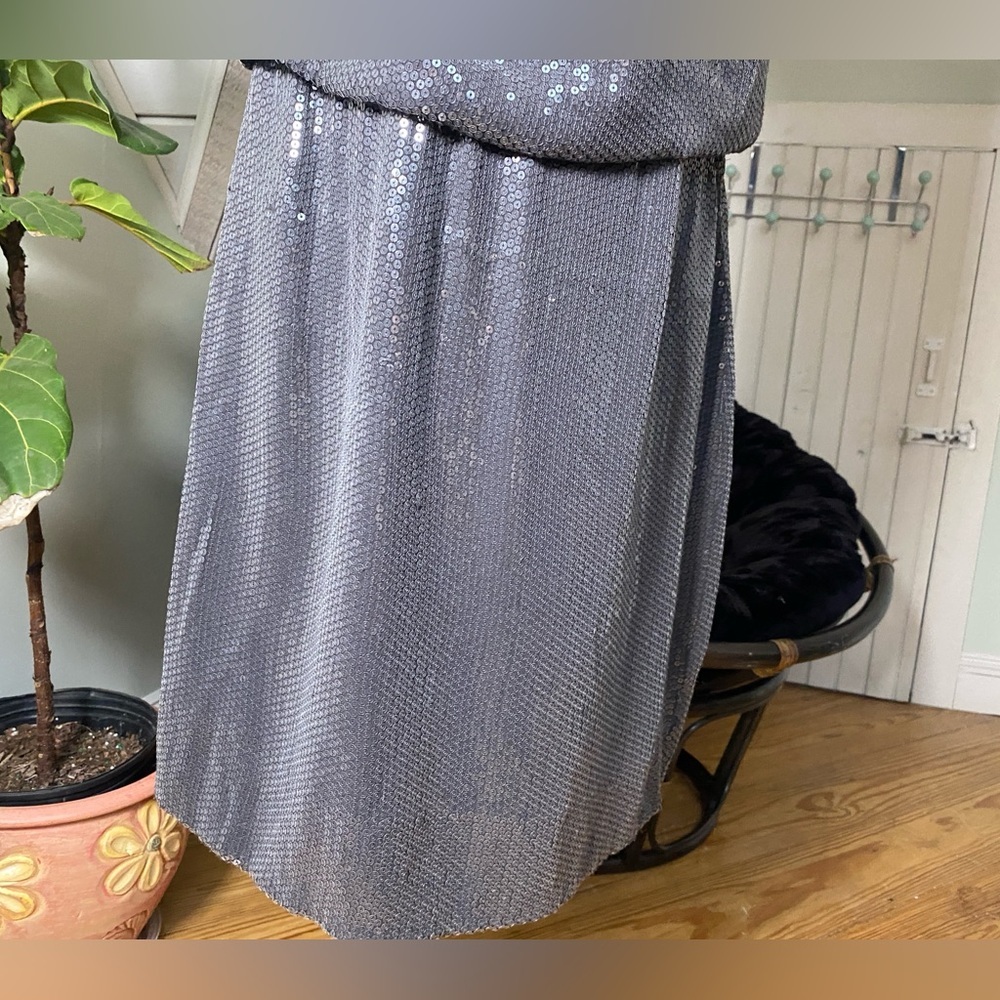 Robert Rodriguez Gunmetal Gray Sequin Silk Open Back Mini Dress Size 6 - Picture 9 of 12